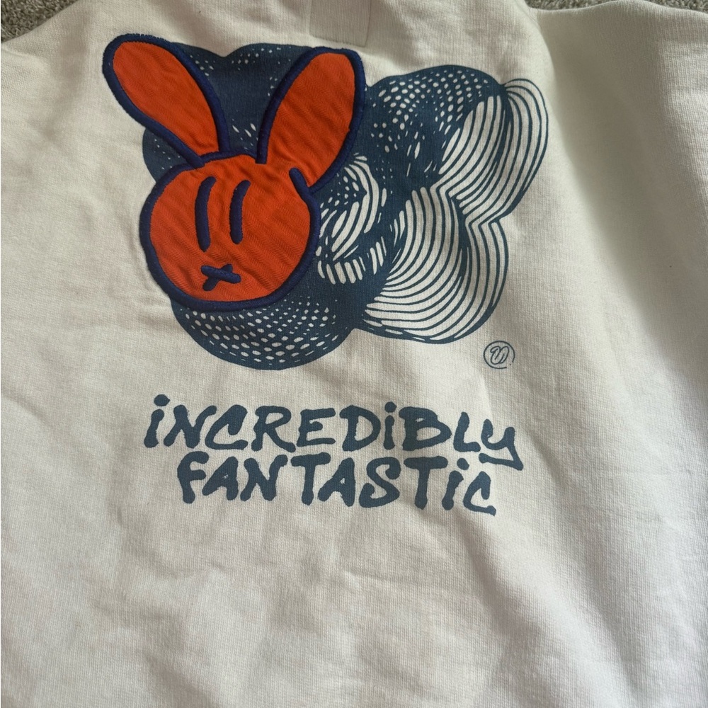 Zara White Short-Sleeve Tee with Orange & Navy Bunny Graphic